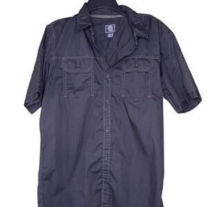 Black Jack Men's Black Short Sleeve Dress Button Up Shirt with Ribbed Sleeves